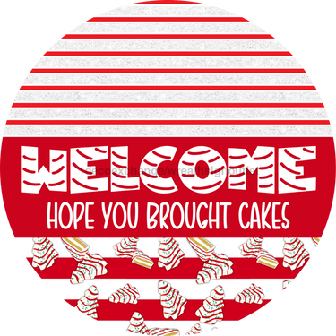 Door Hanger, Christmas Sign, Red White Christmas Cake Sign, Welcome Sign, 18